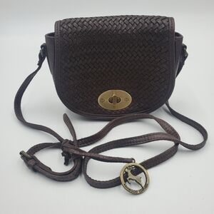 Ashwood Woven Leather Flap Over Crossbody Bag, Brown